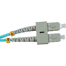 Патч-корд оптический Cabeus Tight Buffer, Duplex LC/SC, OM3 50/125, LSZH, 5м, d= 3мм, серый хвостовик, бирюзовый