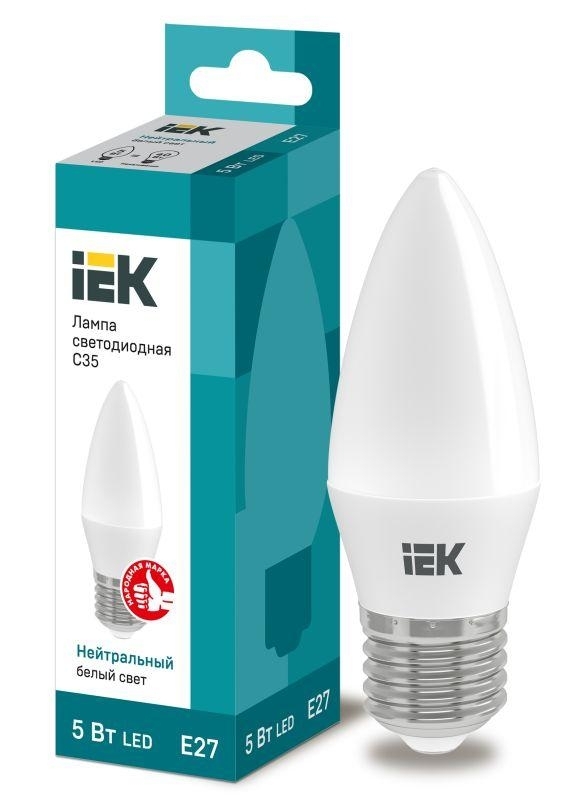 Лампа светодиодная ECO C35 5Вт свеча 4000К белый E27 450лм 230-240В IEK LLE-C35-5-230-40-E27