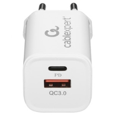 Сетевое зарядное устройство Cablexpert MP3A-PC-42, 30Вт, быстрая зарядка QC3.0/PD, 2 порта: USB и Type-C, белый, пакет