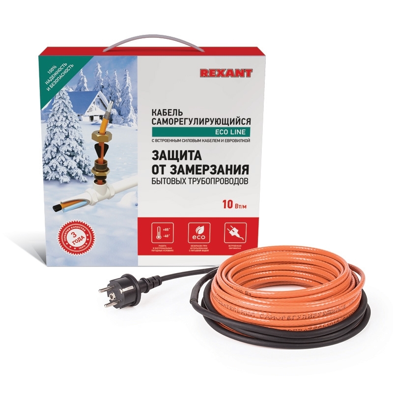 Греющий саморегулирующийся кабель Rexant (в трубу) 10HTM2-CT (25м/250Вт)