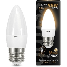 Лампа светодиодная Gauss 9.5Вт цок.:E27 свеча 220B 3000K св.свеч.бел.теп. (упак.:10шт)