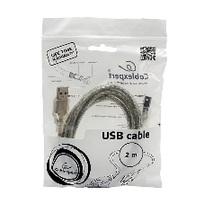 Кабель Cablexpert USB2.0 Pro, AM/BM, 2м, экран, 2 феррит.кольца, прозрачный (CCF-USB2-AMBM-TR-2M)