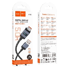 Кабель USB2.0 Hoco AM/Type-C, 5А, с дисплеем, X118, 1м, черный, коробка