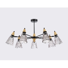 Люстра Ambrella light LH58116/7 BK/LW/SM черный/светлое дерево/дымчатый E14*7 max 40W D750*390