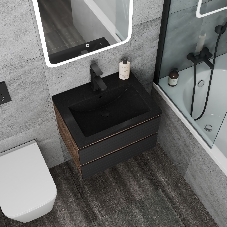 Тумба под раковину Bau Stil Loft black brushed, раковина кварцевая BAU Stil 58, черный металлик