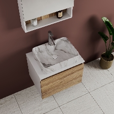 Комплект: тумба Bau Dream Blackwood 60, 1 ящик, раковина прямоугольная BAU Cerama 48х37, мрамор, смеситель Hotel Dream, нерж сталь, выпуск клик клак белый