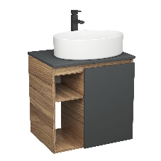 Тумба Bau Dream Blackwood 60 правая, графит, раковина BAU Nimb 50х36, смеситель для раковины высокий Hotel Black, черный