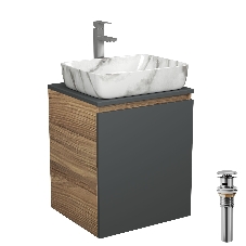 Тумба Bau Dream Blackwood 50 графит, раковина BAU Hotel 51х39, мрамор, смеситель для раковины высокий Hotel Still, нержавеющая сталь, выпуск клик клак, хром