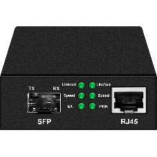 Медиаконвертер Gigabit Ethernet, SFP 1000Мбит/c, RJ45 10/100/1000Мбит/c, поддержка LFP. Металлический корпус. БП DC12V(1A) в комплекте. Размеры (ШхВхГ): 70x25x95мм. Вес: 0,2кг. Рабочая температура: -10…+55°С. Совместим с шасси NS-MCB-14.