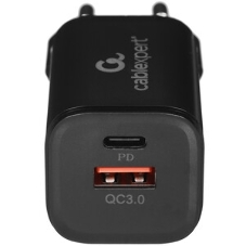 Сетевое зарядное устройство Cablexpert MP3A-PC-43, 30Вт, 3А, быстрая зарядка QC3.0/PD, 2 порта: USB и Type-C, черный, пакет
