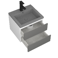 Тумба под раковину Bau Stil Loft grey brushed, раковина кварцевая BAU Stil 50, серый металлик, смеситель Hotel Black, черный