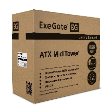 Компьютерный корпус Miditower ExeGate EVO-8243-NPX500 (ATX, БП 500NPX с вент 12 см, 2хUSB+1хUSB 3.0, черный, 3 вент. с RGb подсветкой, боковая панель - закаленное стекло)