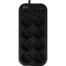 Сетевой фильтр Powercom SP-08 USB03AB 1,8 m 1.8м, 8 розеток, черный, коробка