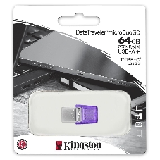 Флешка USB Kingston DataTraveler microDuo 3C (DTDUO3CG3/64Gb), 64Gb, USB 3.2 Gen 1/Type-C, R/W 200/15, фиолетовый