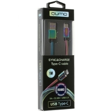 Кабель Qumo Type-С кабель, 1м, USB 2.0, 5В, 2А, 10Вт, тканевая оплетка, стальной коннектор, черный