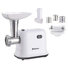 Мясорубка электрическая Sakura SA-6420STW белый, 1500 Вт, 1.4 кг/мин, реверс, защита от перегрузки, насадки - 4