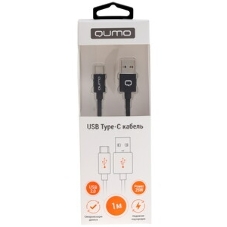 Кабель Qumo Type-С кабель, 1м, USB 2.0, 5В, 5А, 25Вт, тканевая оплетка, стальной коннектор, черный