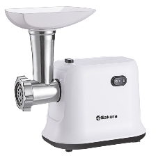 Мясорубка электрическая Sakura SA-6420W белый, 1500 Вт, 1.2 кг/мин, реверс, защита от перегрузки, насадки - 1