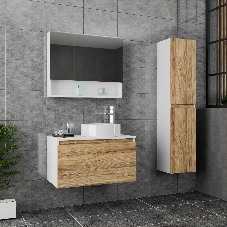 Комплект для ванной, 3 предмета (Тумба Bau Dream Blackwood 80, раковина BAU Nimb 50х36, смеситель для раковины высокий Hotel Still, нержавеющая сталь)
