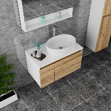 Комплект для ванной, 3 предмета (Тумба Bau Dream Blackwood 80, раковина BAU Nimb 50х36, смеситель для раковины высокий Hotel Still, нержавеющая сталь)