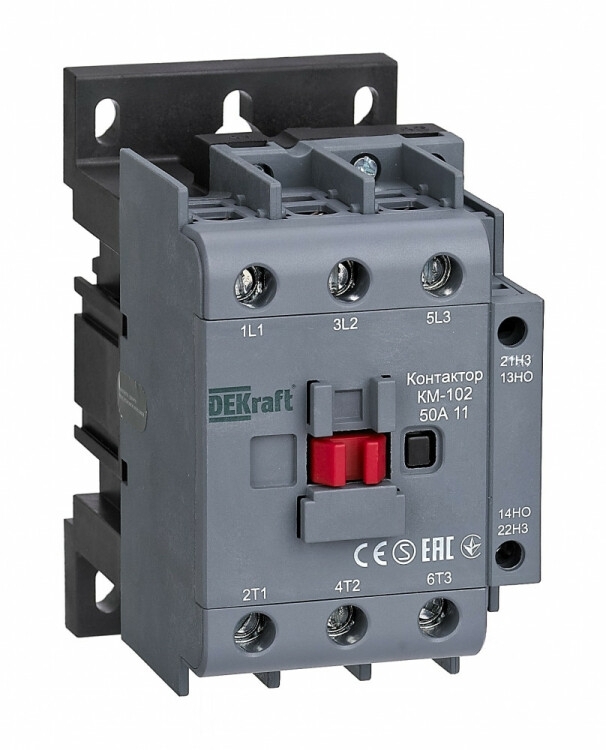 Контактор 50А 220В/230В АС3 АС4 1НО+1НЗ КМ-102 DEKraft