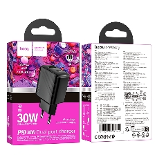 Сетевое зарядное устройство Hoco 30Вт, 3А, QC3.0/PD, 1хUSB, 1хType-C, CS23A, черный, коробка