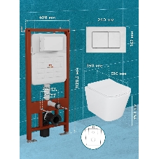 Комплект BAU 6 в 1: усиленная инсталляция BAU IDEAL, унитаз подвесной безободковый Bau Stil 51х35, сиденье дюропласт микролифт, клавиша BAU Light антивандальная, нерж. сталь брашированная