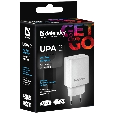 Сетевой адаптер питания Defender 1xUSB, 5V/2.1А, белый (UPA-21)