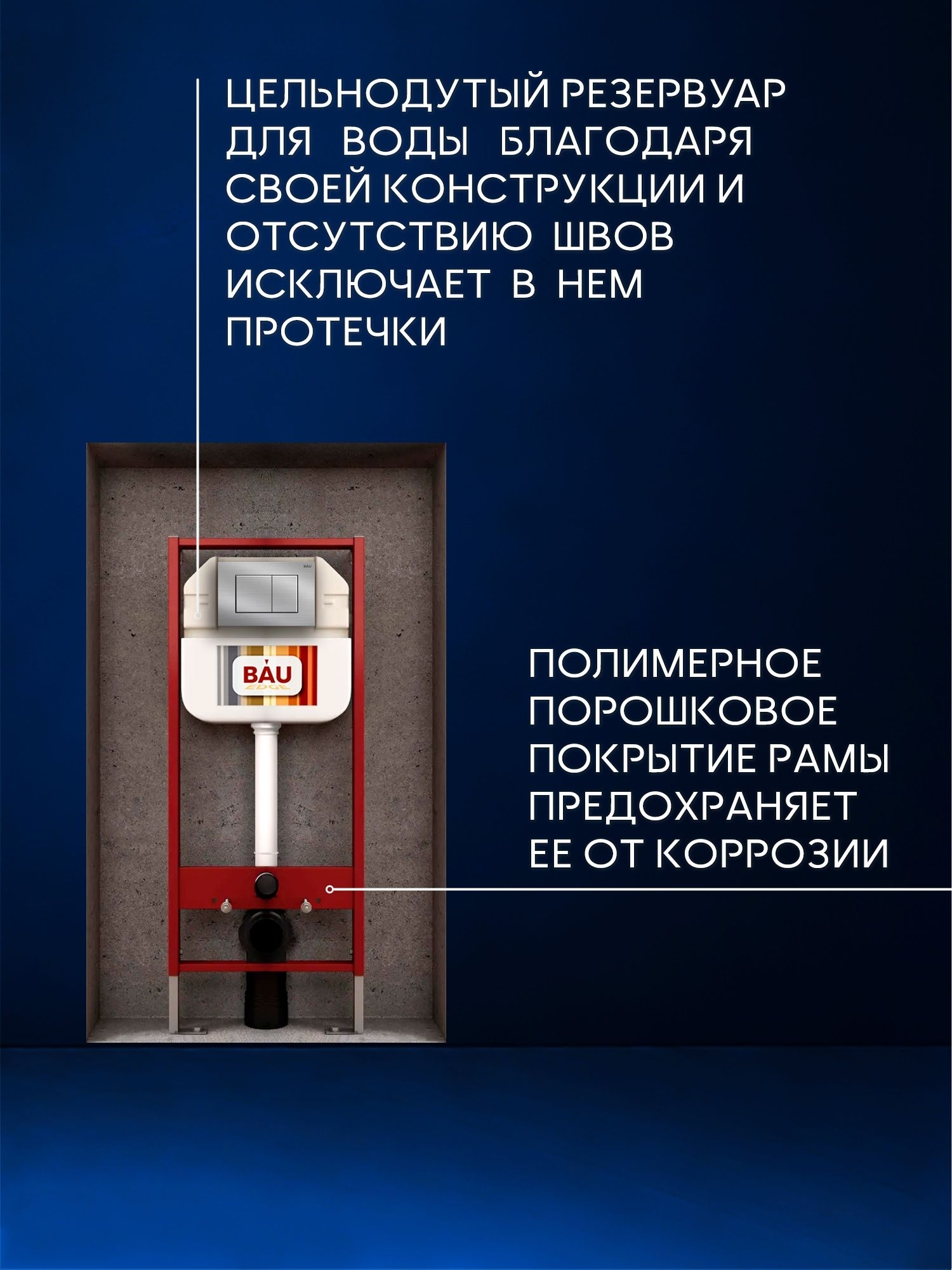Комплект BAU 6 в 1: рамная инсталляция BAU NEO 45, унитаз подвесной Rio Luxe 52*35, сиденье микролифт, кнопка смыва BAU Stil антивандальная для системы двойного слива, нержавеющая сталь сатин