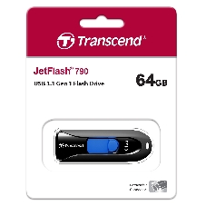 Флешка USB Transcend JetFlash 790 (TS64GJF790K), 64 Gb, USB 3.0, R/W 90/40, черный/синий
