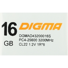 Оперативная память Digma, DDR4, 16GB (1x16GB), 2666MHz, CL19, DIMM