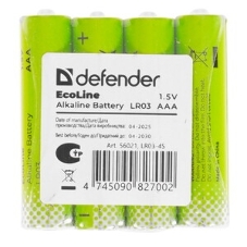 Батарейка алкалиновая Defender LR03-4S ААА, шринк, 4 шт., EcoLine