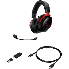 Гарнитура HyperX Cloud III S Wireless чёрный/красный, беспроводная, радиоканал, до 120 ч, съёмный микрофон, совместимость с PS5