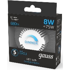 Лампа cветодиодная Gauss GX53 8W 680lm 6500K диммируемая LED