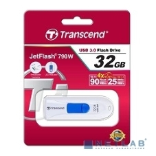 Флешка USB Transcend JetFlash 790 (TS32GJF790W), 32Gb, USB 3.0, R/W 90/40, белый/синий