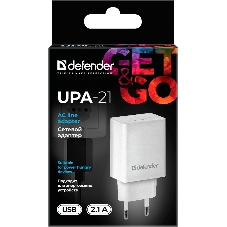 Сетевой адаптер питания Defender 1xUSB, 5V/2.1А, белый (UPA-21)