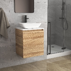 Тумба Bau Dream Blackwood 50 с дверцей, раковина BAU Spectrum mini 47х24 смеситель для раковины высокий Hotel Black, черный