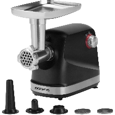 Мясорубка электрическая Polaris PMG 2582 черный, 2500 Вт, 2.7 кг/мин, реверс, защита от перегрузки, металлический лоток, насадки - 5