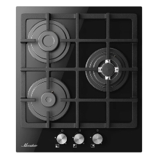 Варочная поверхность MONSHER MGG 44 Noir, High-Tech, газ, 45 см, газ-контроль, автоматический электроподжиг, чугунные решетки, форсунки под сжиженый газ, конфорки SABAF, поворотные переключатели, цвет черный