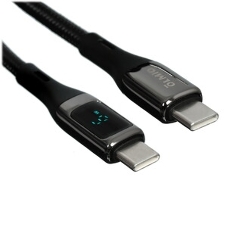 Кабель OLMIO GEEK, Type-C - Type-C, 60W, 1.2м, тканевая оплетка, LCD, черный