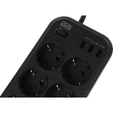 Сетевой фильтр Powercom SP-08 USB03AB 3,0 m 3.0м, 8 розеток, черный, коробка