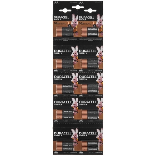 Батарейка AA/ Батарейка Duracell SIMPLY LR6 AA BL20 (2*10) Alkaline 1.5V отрывные (20/200/16000) (20 шт.)