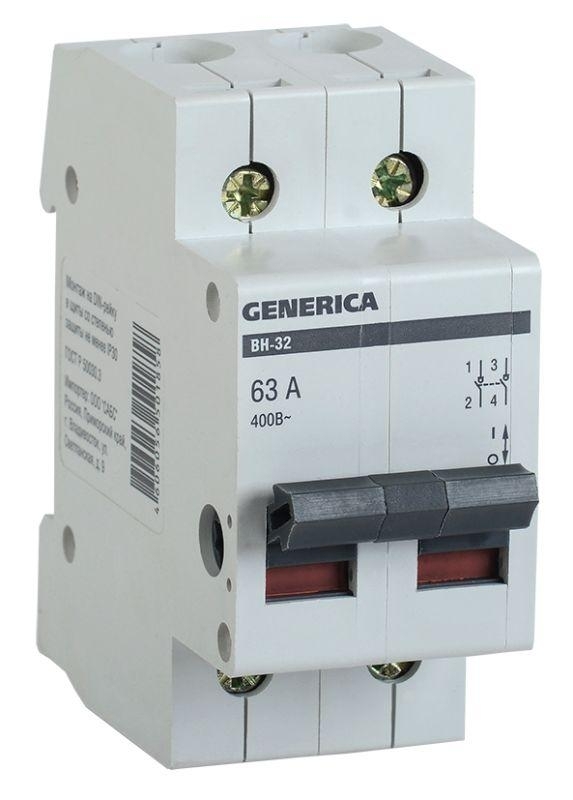 Выключатель нагрузки IEK MNV15-2-063 (мини-рубильник) ВН-32 2Р 63А GENERICA
