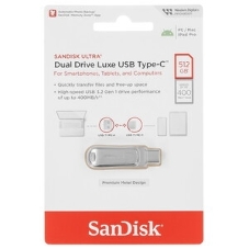 Флешка USB SanDisk Ultra Dual Luxe (SDDDC4-512G-G46), 512Gb, USB 3.2 Gen 1/USB Type-C, R/W 400/150, серебристый