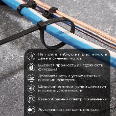 Стяжка нейлоновая морозостойкая Rexant 200x3,6 мм, черная (100 шт/уп)