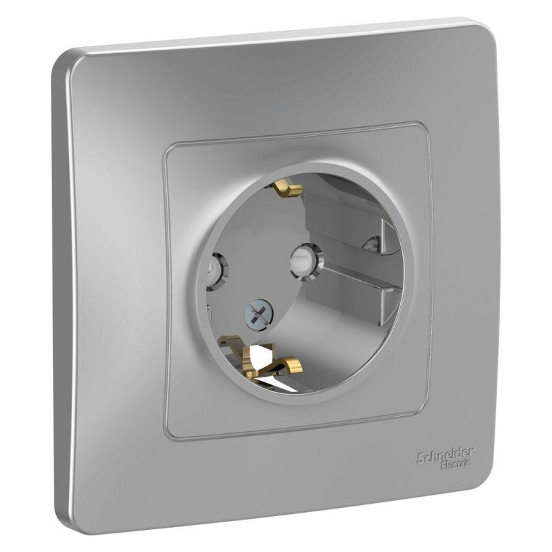 Розетка 1-м СП Blanca 16А IP20 250 В с заземл. защ. шторки алюм. SchE BLNRS001113