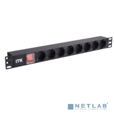 Блок розеток 8 розеток нем. стандарт, с LED выключателем,1U, без шнура, вх. C14, алюминиевый профиль PDU 8 розеток нем. стандарт, с LED выключателем,1U, без шнура, вх. C14, алюминиевый профиль