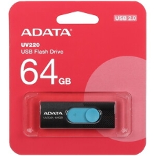 Флешка USB ADATA UV220 (AUV220-64G-RBKBL), 64Gb, USB 2.0, R/W 15/5, черный/голубой