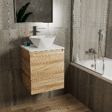 Тумба Bau Dream Blackwood 50 с дверцей, раковина BAU Crystal 40х40, смеситель для раковины высокий Hotel Still, нержавеющая сталь