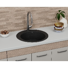 Мойка для кухни BAU Dream Black stone D 50, выпуск с сифоном в комплекте, черный камень